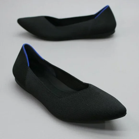 Rothy’s Ladies 9 The Point II Black Knit Pointed-toe Ballet Shoes Flats Loafers - Picture 1 of 12